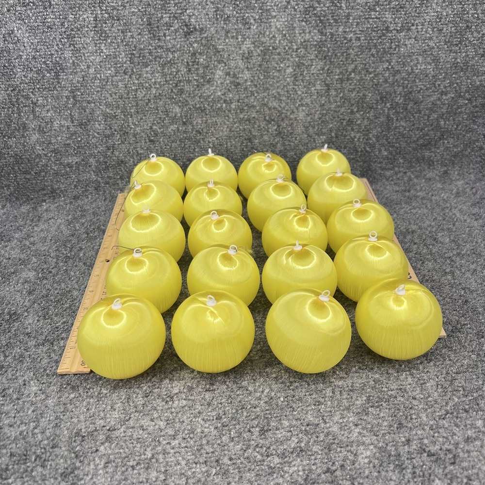 20 Satin Silk Spun Ornaments Yellow Gold Round Ball 3in Christmas Unbreakable